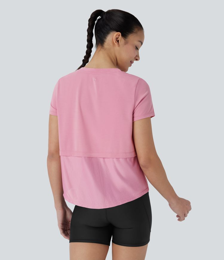 Round Neck Short Sleeve Patchwork Quick Dry Running Sports Top