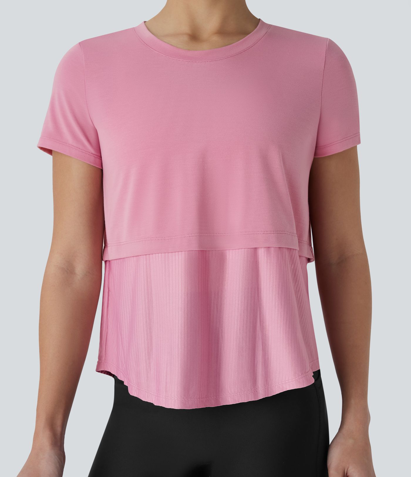 Camiseta deportiva correr secado rápido cuello redondo manga corta parches