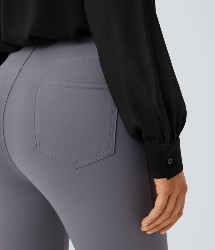 Stand Collar Keyhole Back Contrast Mesh Raglan Sleeve Work Blouse