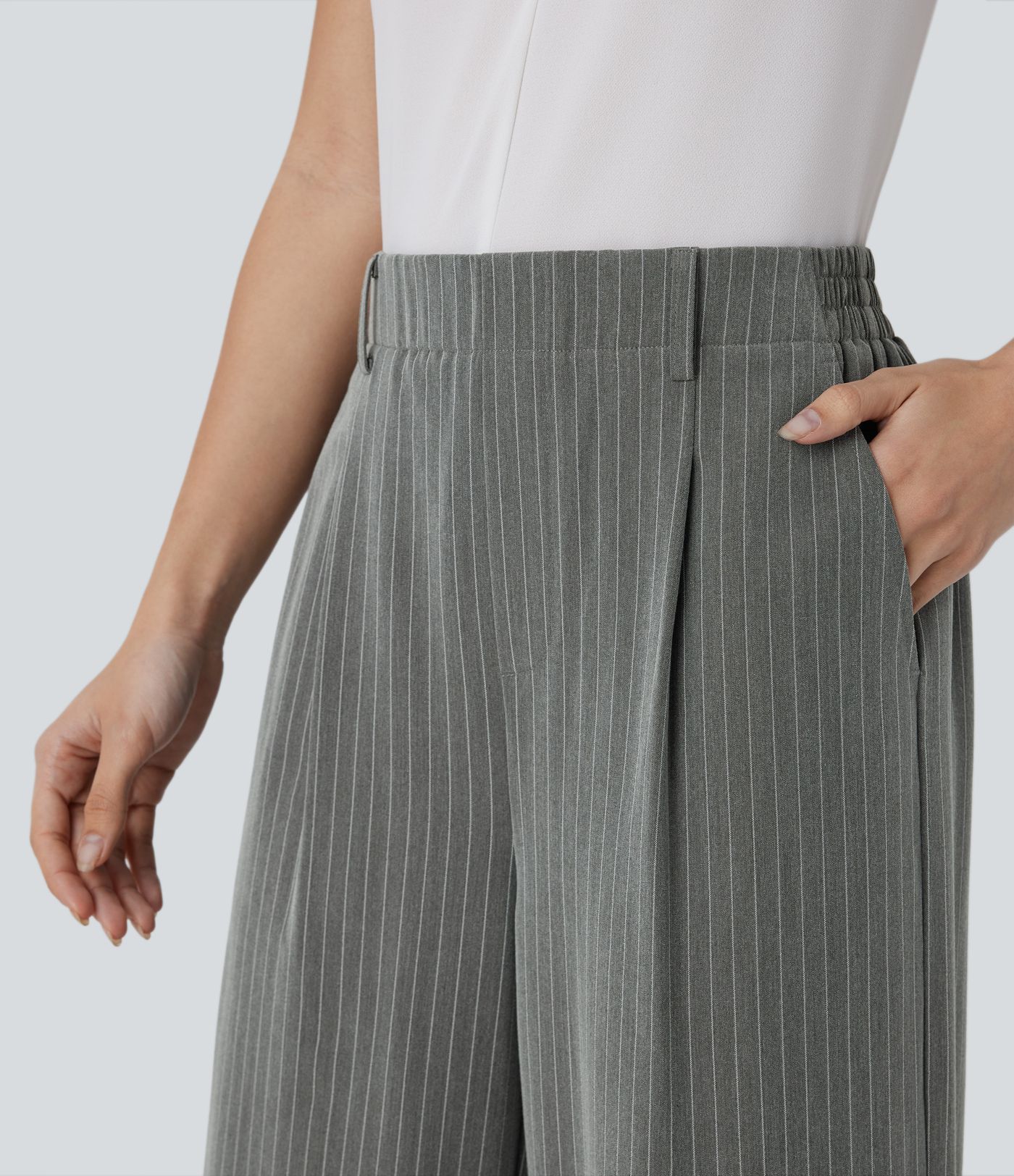 High Waisted Pocket Wide Leg Stripe Work Pants