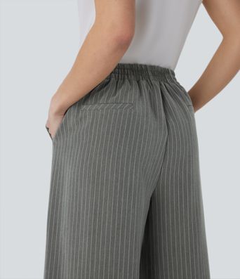 High Waisted Pocket Wide Leg Stripe Work Pants