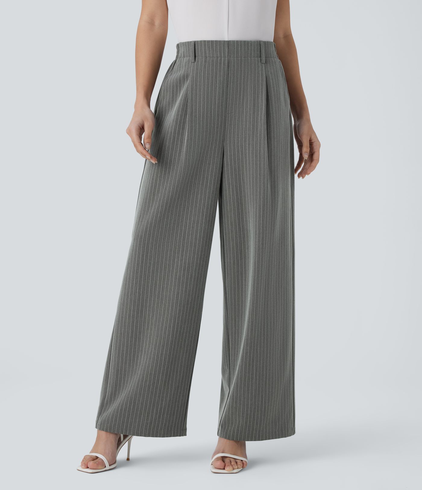 High Waisted Pocket Wide Leg Stripe Work Pants
