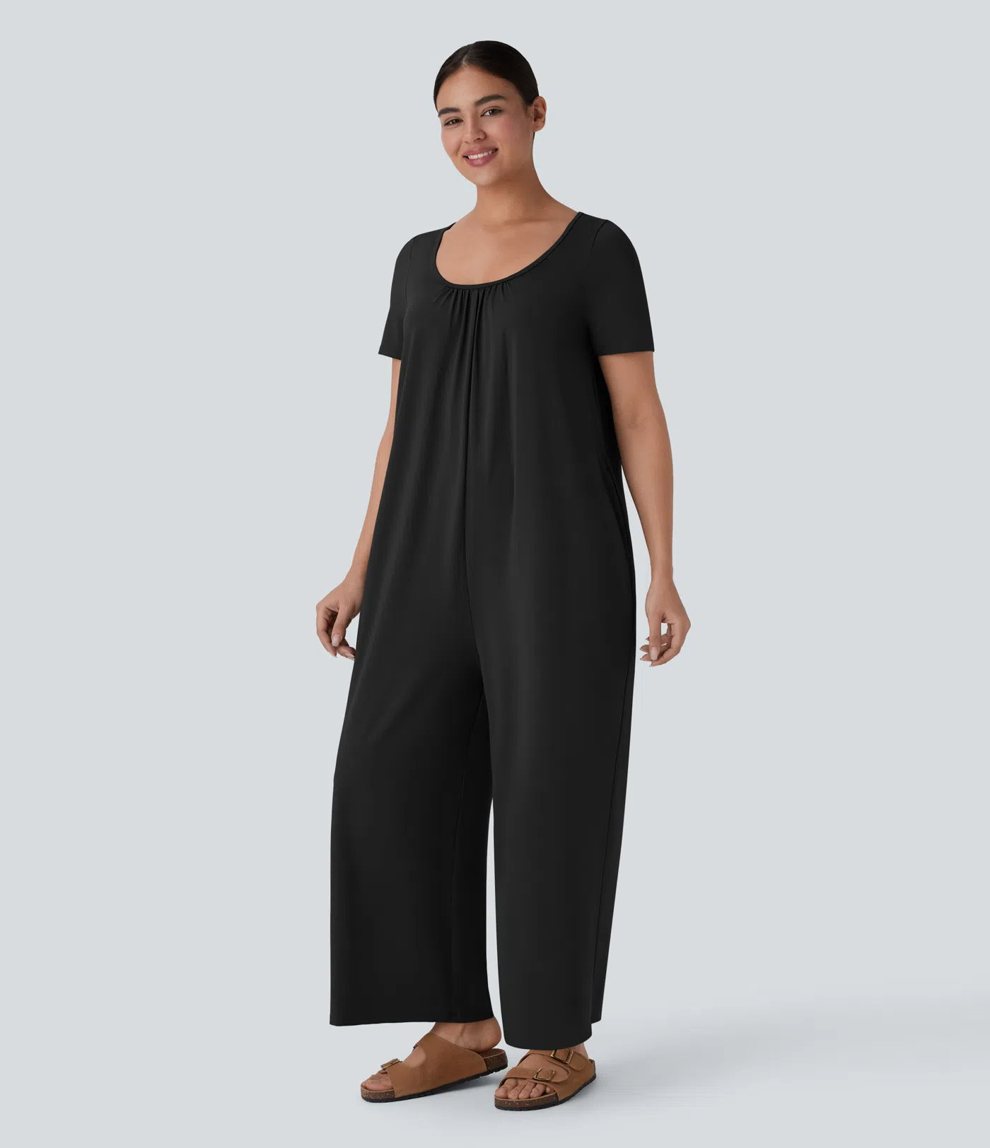 Scoop Neck Pocket Relax Wide Leg Casual Jumpsuit