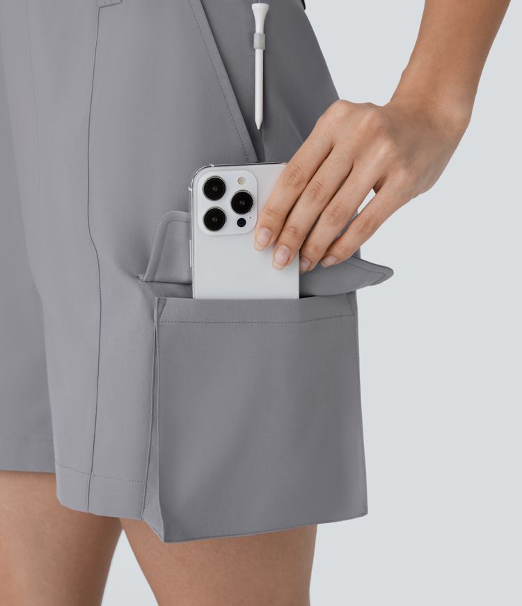 Water Repellent Mid Rise Multiple Pockets Twill Golf Cargo Shorts-Golf Tee Pocket