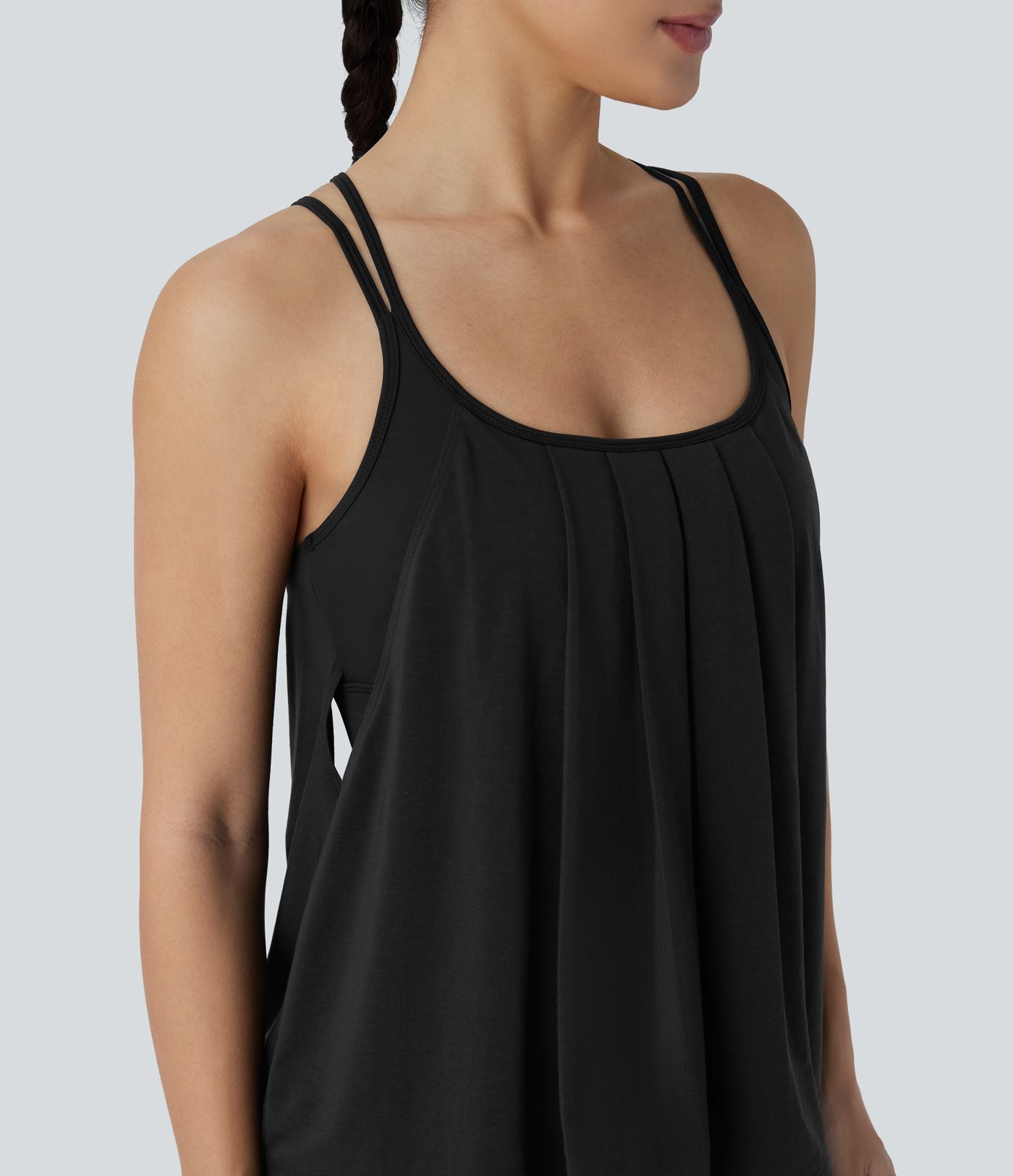 Débardeur yoga plissé à dos nu avec bretelles croisées et séchage rapide