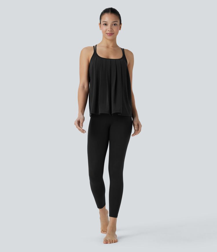 Débardeur yoga plissé à dos nu avec bretelles croisées et séchage rapide