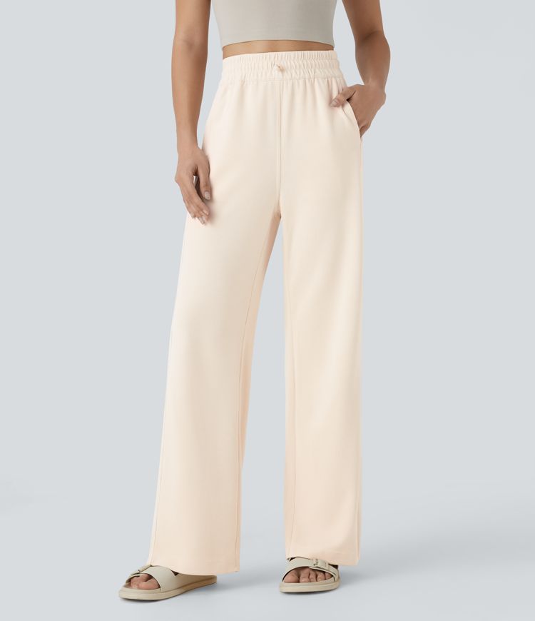 High Waisted Pocket Straight Leg Casual Pants