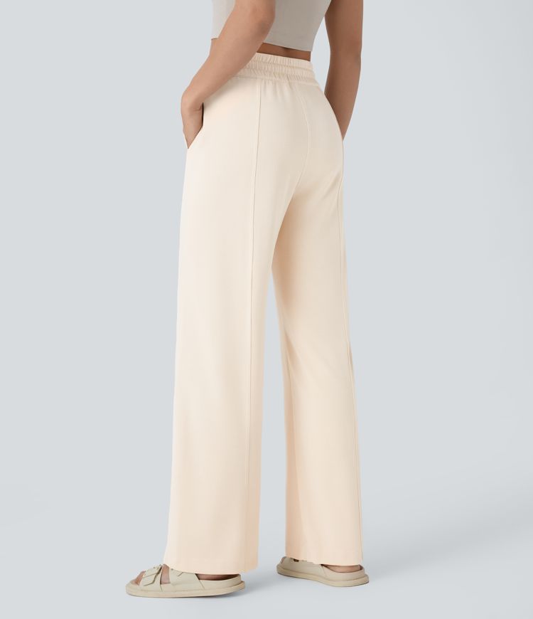 High Waisted Pocket Straight Leg Casual Pants