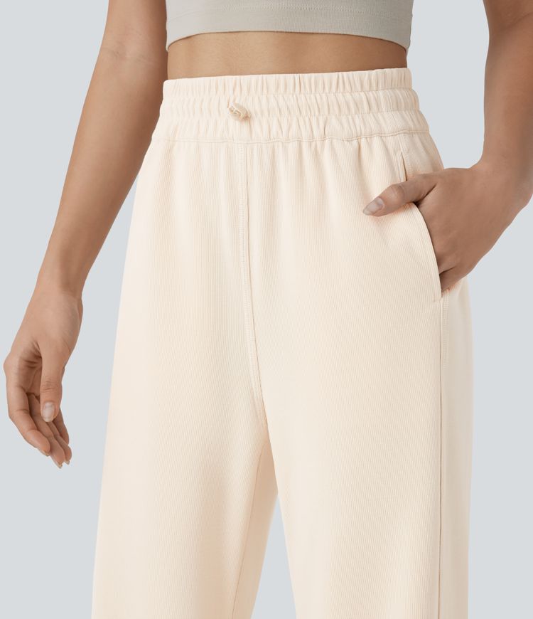 High Waisted Pocket Straight Leg Casual Pants