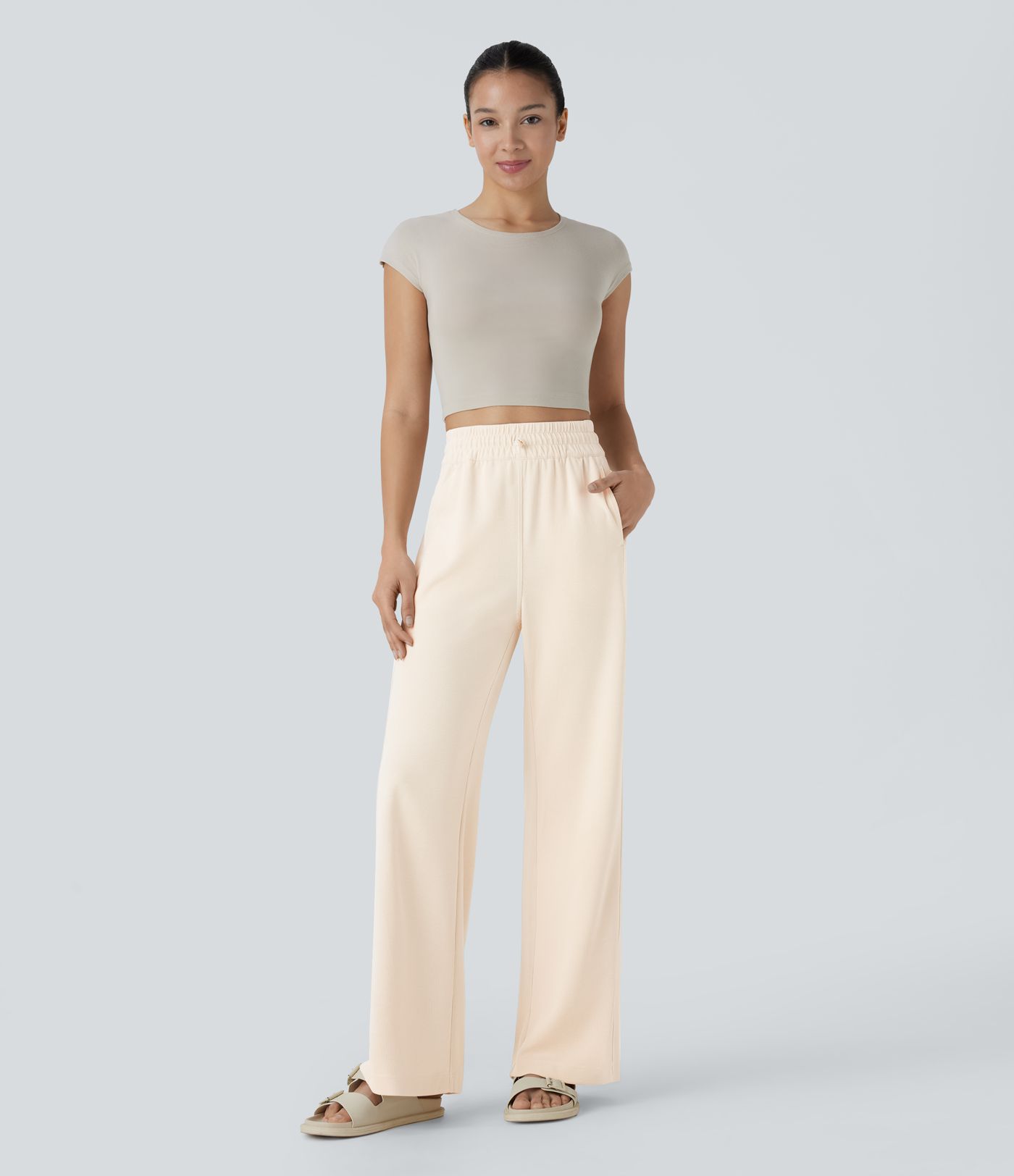 High Waisted Pocket Straight Leg Casual Pants