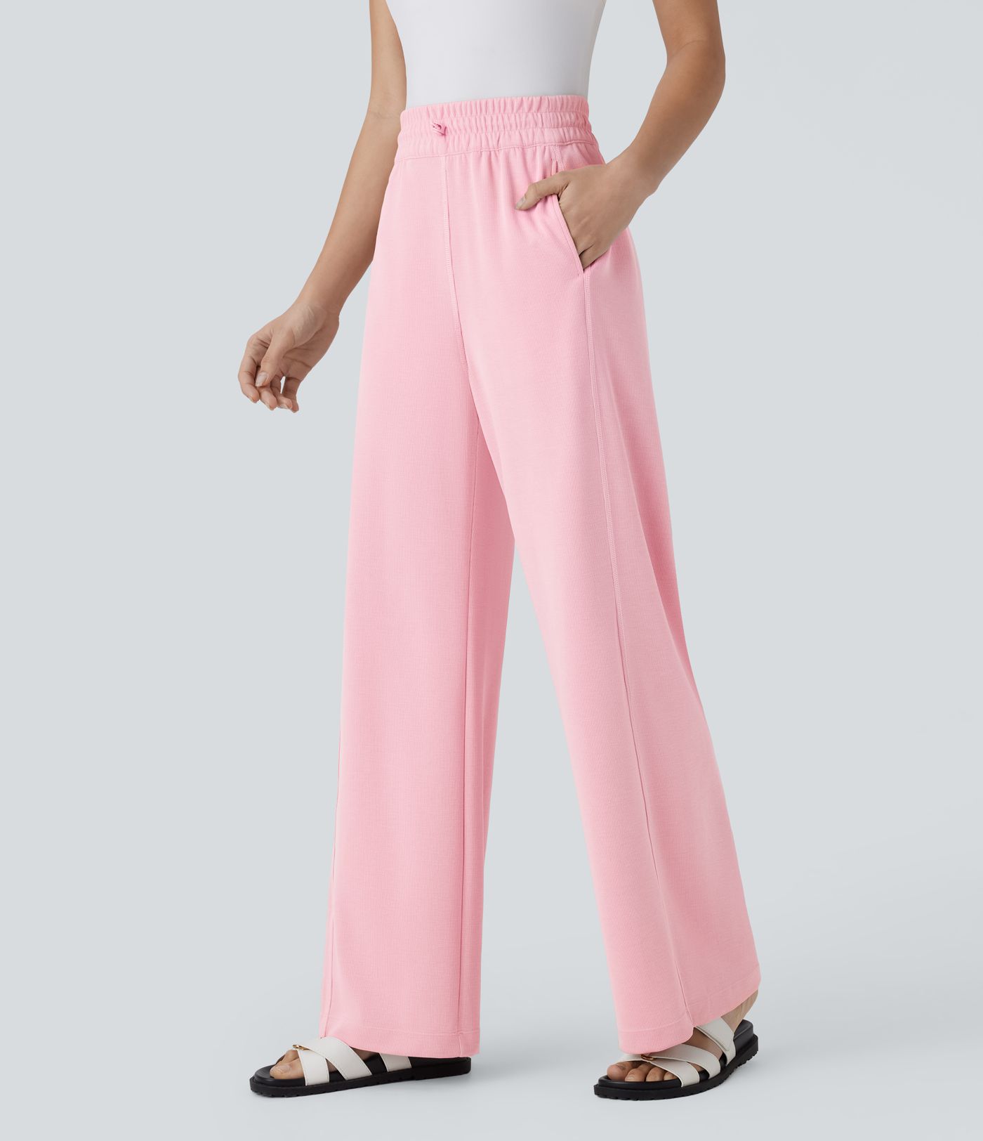 High Waisted Pocket Straight Leg Casual Pants