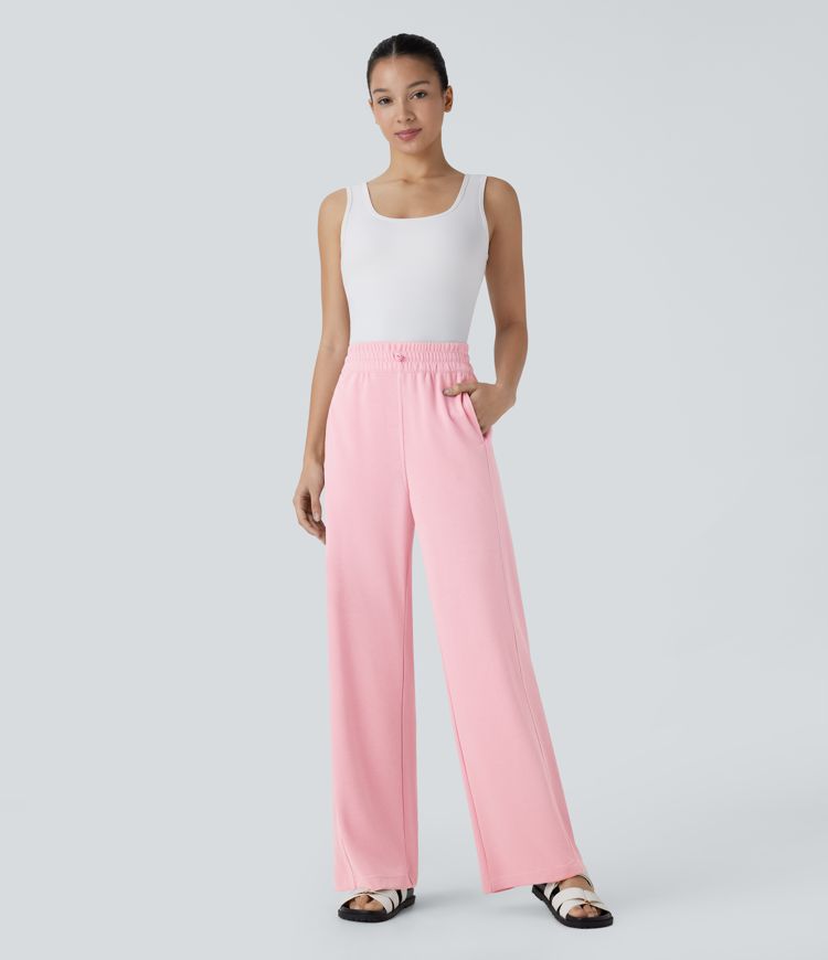 High Waisted Pocket Straight Leg Casual Pants