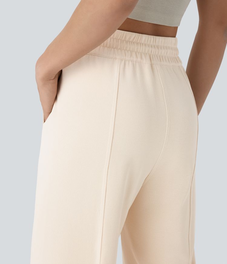 High Waisted Pocket Straight Leg Casual Pants