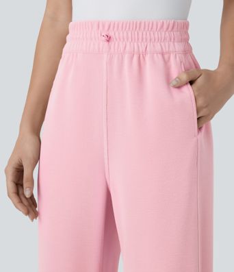 High Waisted Pocket Straight Leg Casual Pants