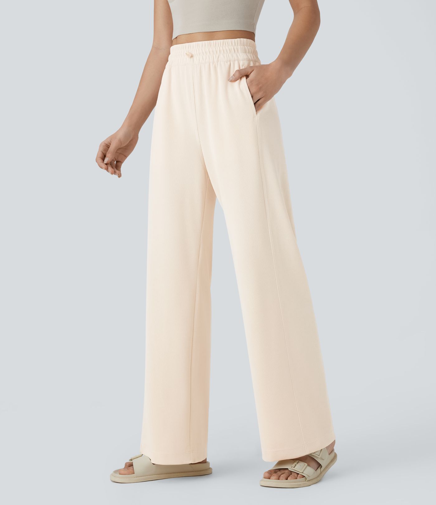 High Waisted Pocket Straight Leg Casual Pants