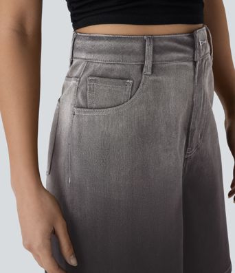 Halara Flex™ High Waisted Zipper Pockets Gradient Denim Casual Bermuda Shorts 7''