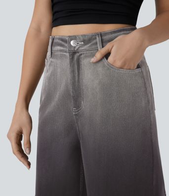 Halara Flex™ High Waisted Zipper Pockets Gradient Denim Casual Bermuda Shorts 7''