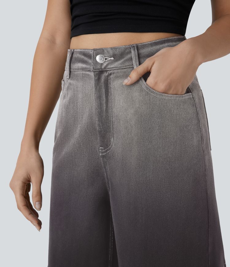 Halara Flex™ High Waisted Zipper Pockets Gradient Denim Casual Bermuda Shorts 7''