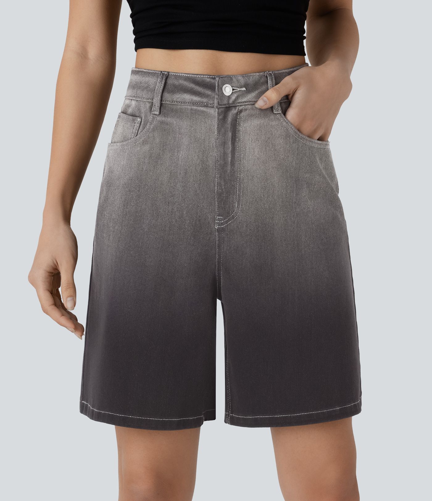 Halara Flex™ High Waisted Zipper Pockets Gradient Denim Casual Bermuda Shorts 7''
