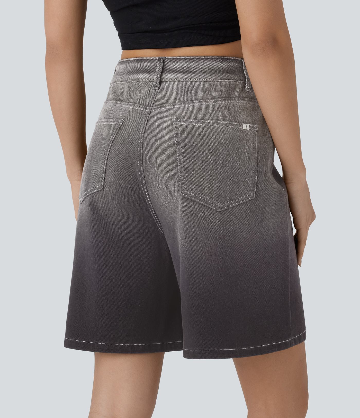 Halara Flex™ High Waisted Zipper Pockets Gradient Denim Casual Bermuda Shorts 7''