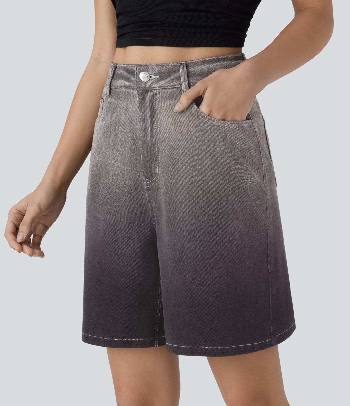 Halara Flex™ High Waisted Zipper Pockets Gradient Denim Casual Bermuda Shorts 7''