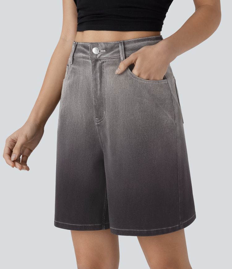 Halara Flex™ High Waisted Zipper Pockets Gradient Denim Casual Bermuda Shorts 7''