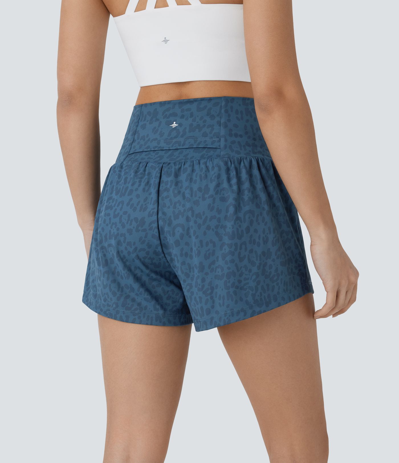 Shorts de yoga 2-en-1 à imprimé léopard, très taille haute, poches & poches