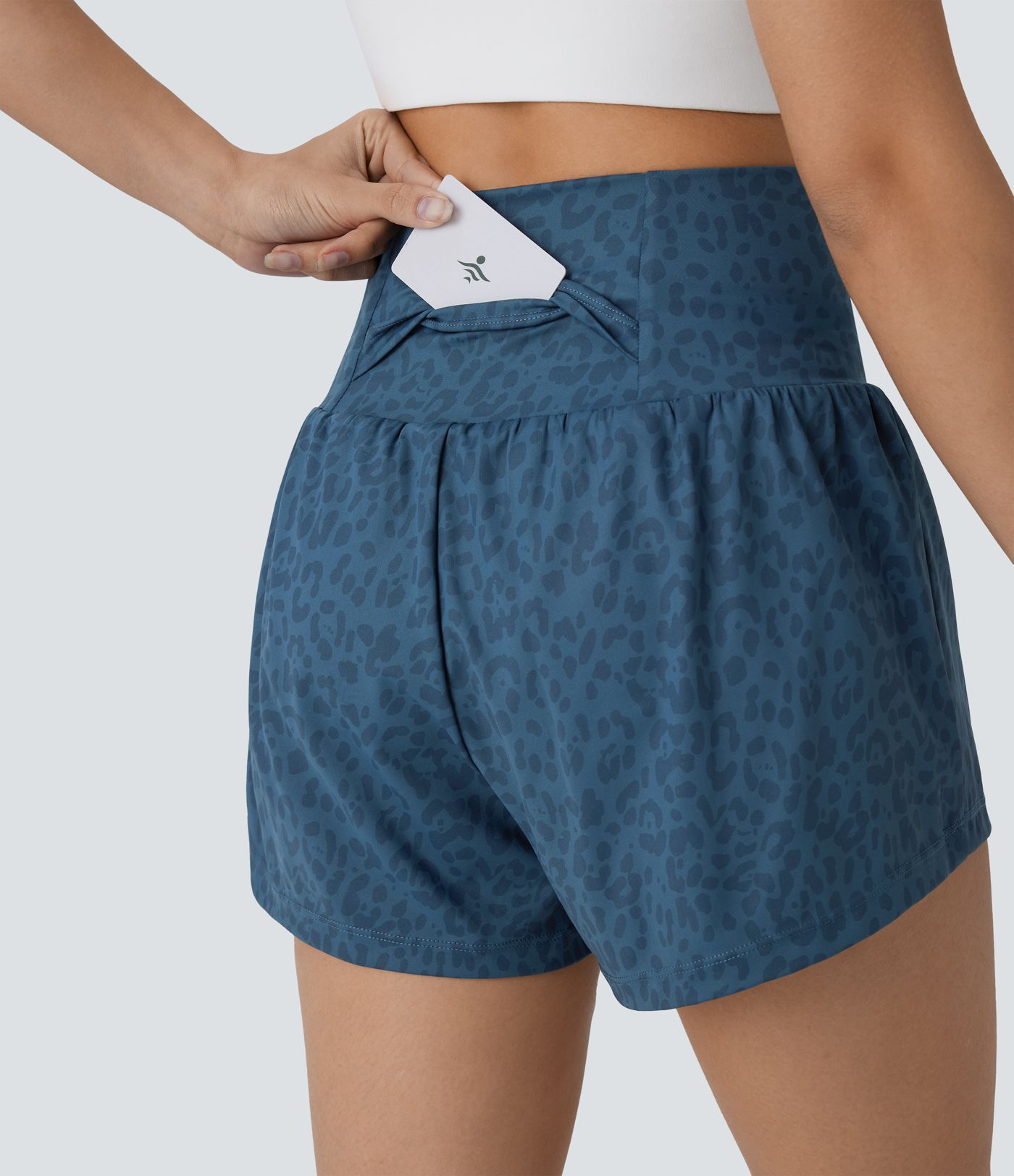 Shorts de yoga 2-en-1 à imprimé léopard, très taille haute, poches & poches