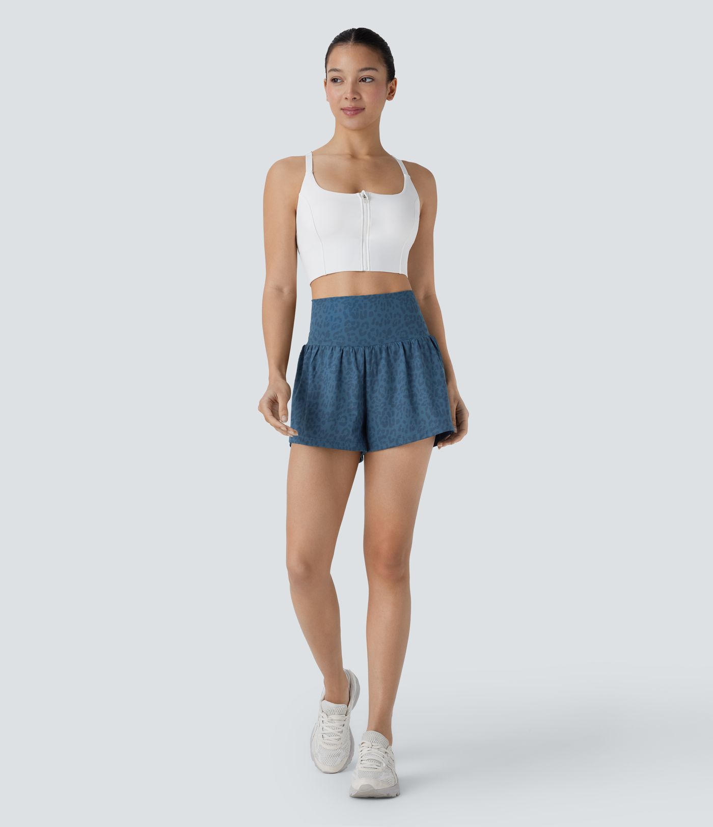 Shorts de yoga 2-en-1 à imprimé léopard, très taille haute, poches & poches