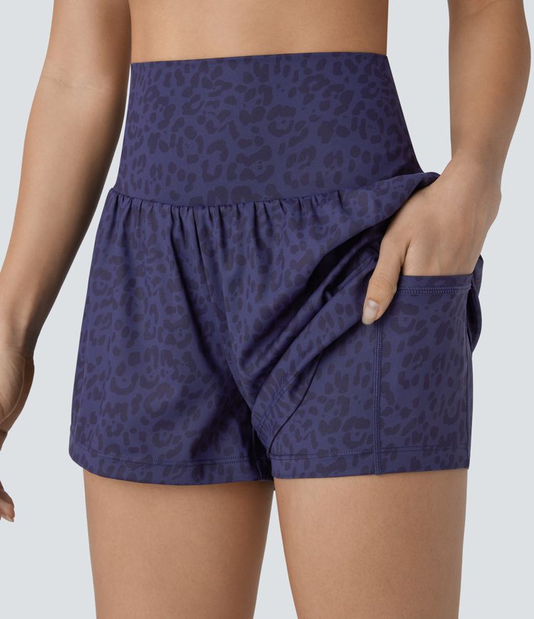 Super High Waisted Pocket & Pocket 2-in-1 Leopard Print Yoga Shorts