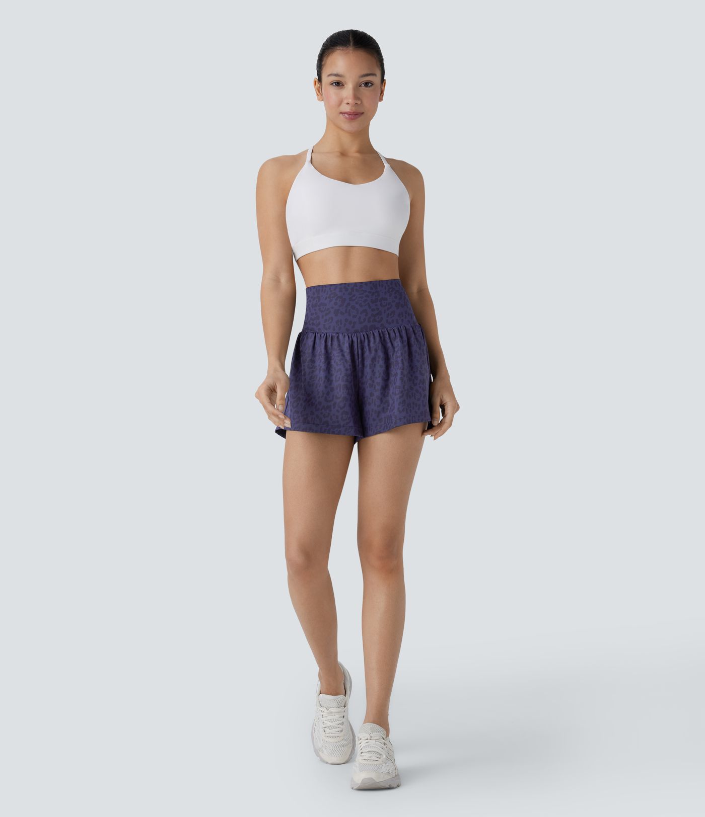 Super High Waisted Back Pocket & Side Hidden Pocket 2-in-1 Leopard Print Yoga Shorts