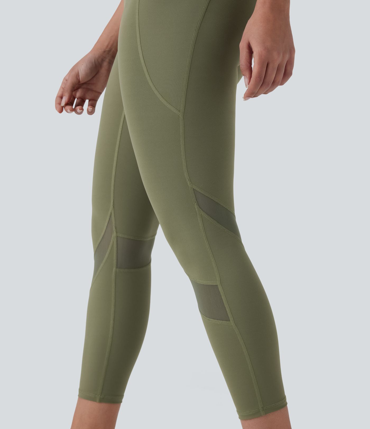 7/8 Yoga-Leggings mit hohem Bund, Seitentaschen und kontrastierendem Mesh