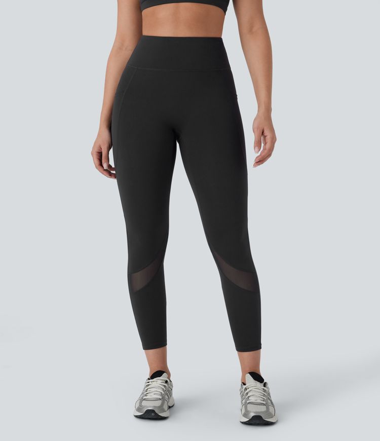 High Waisted Pocket Contrast Mesh Yoga 7/8 Leggings