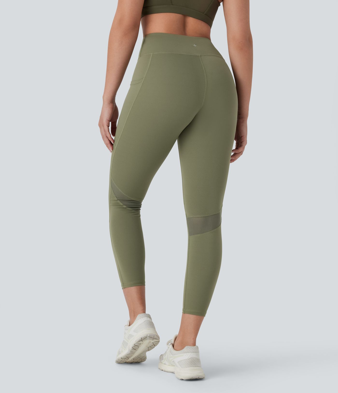 7/8 Yoga-Leggings mit hohem Bund, Seitentaschen und kontrastierendem Mesh