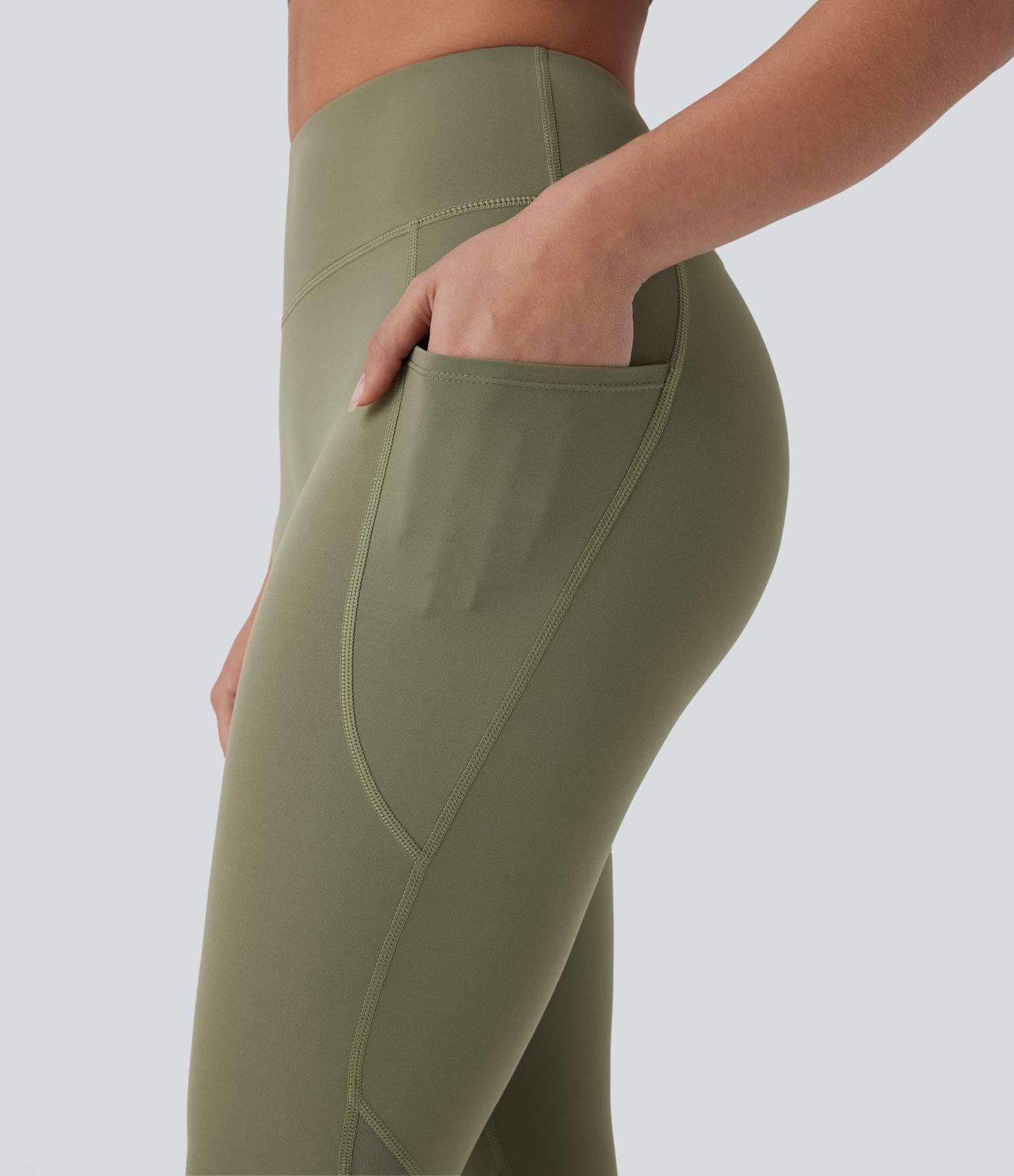 7/8 Yoga-Leggings mit hohem Bund, Seitentaschen und kontrastierendem Mesh