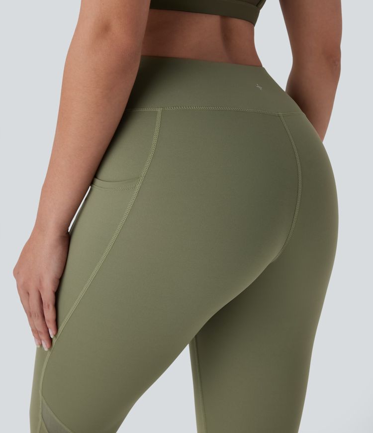 7/8 Yoga-Leggings mit hohem Bund, Seitentaschen und kontrastierendem Mesh