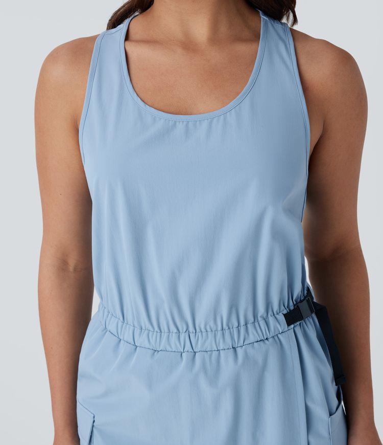 Racerback Adjustable Buckle Side Pocket Mini Hiking Cargo Dress