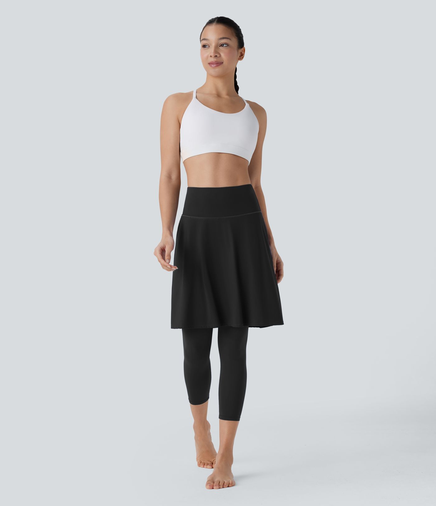 SoftlyZero™ Airy High Waisted Pocket 2-in-1 Cool Touch Flare Yoga Skirt with Capri Leggings