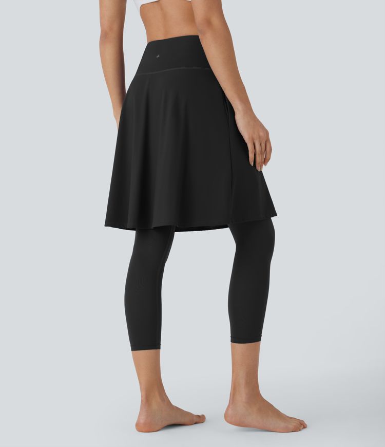 SoftlyZero™ Airy High Waisted Pocket 2-in-1 Cool Touch Flare Yoga Skirt with Capri Leggings