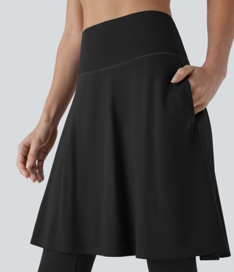 SoftlyZero™ Airy High Waisted Pocket 2-in-1 Cool Touch Flare Yoga Skirt with Capri Leggings