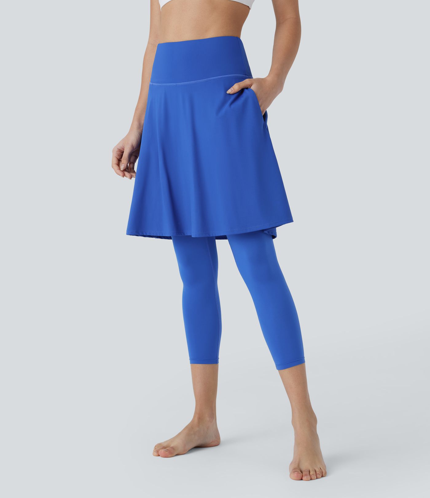 Softlyzero™ Airy - 2-in-1 Capri-Leggings mit Rock, hohem Bund, Seitentaschen und Cool-Touch