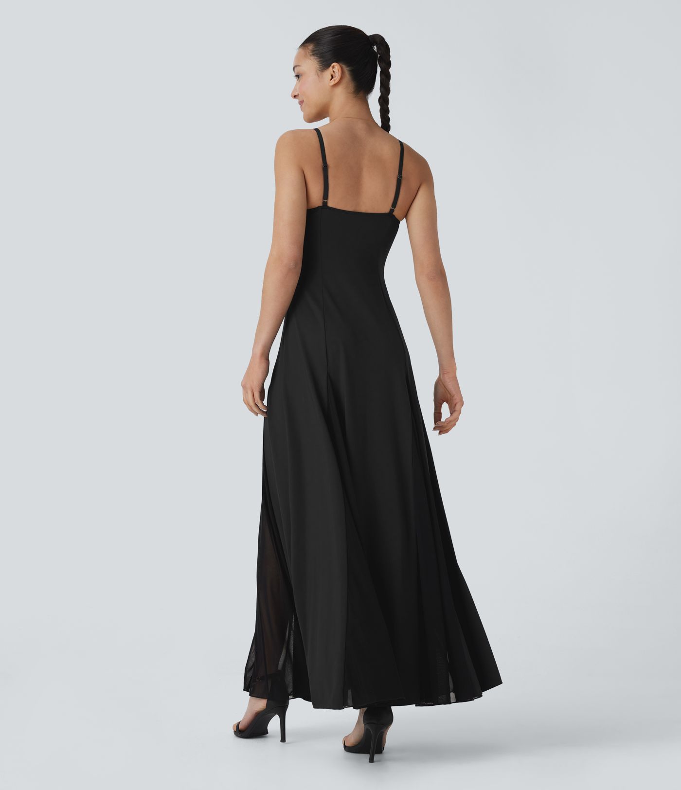 Robe longue fluide à bretelles ajustables avec maille contrastée pour demoiselle d'honneur et invitée de mariage