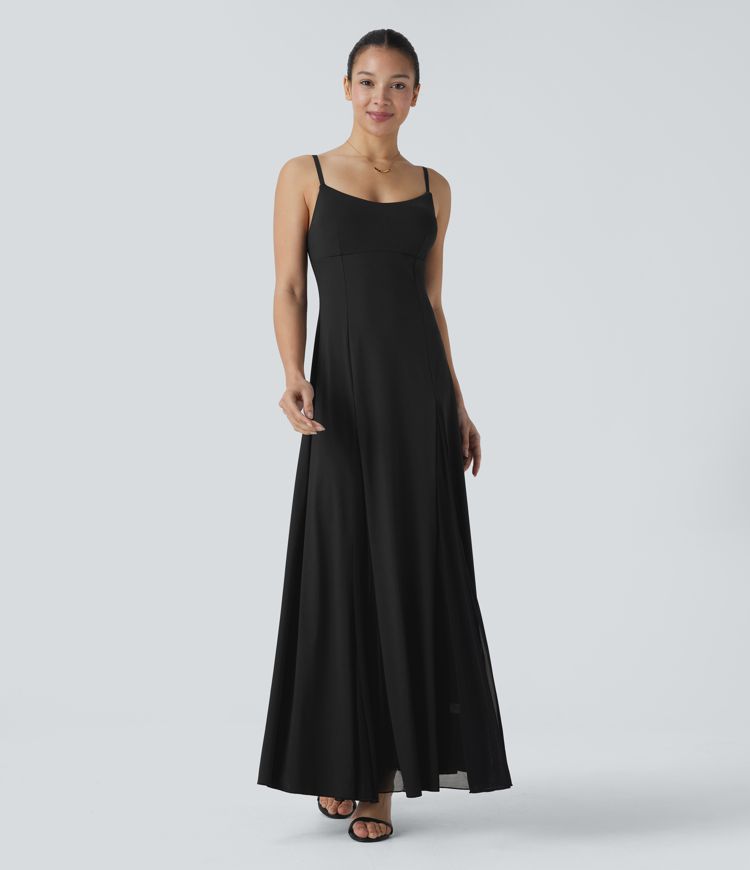 Robe longue fluide à bretelles ajustables avec maille contrastée pour demoiselle d'honneur et invitée de mariage
