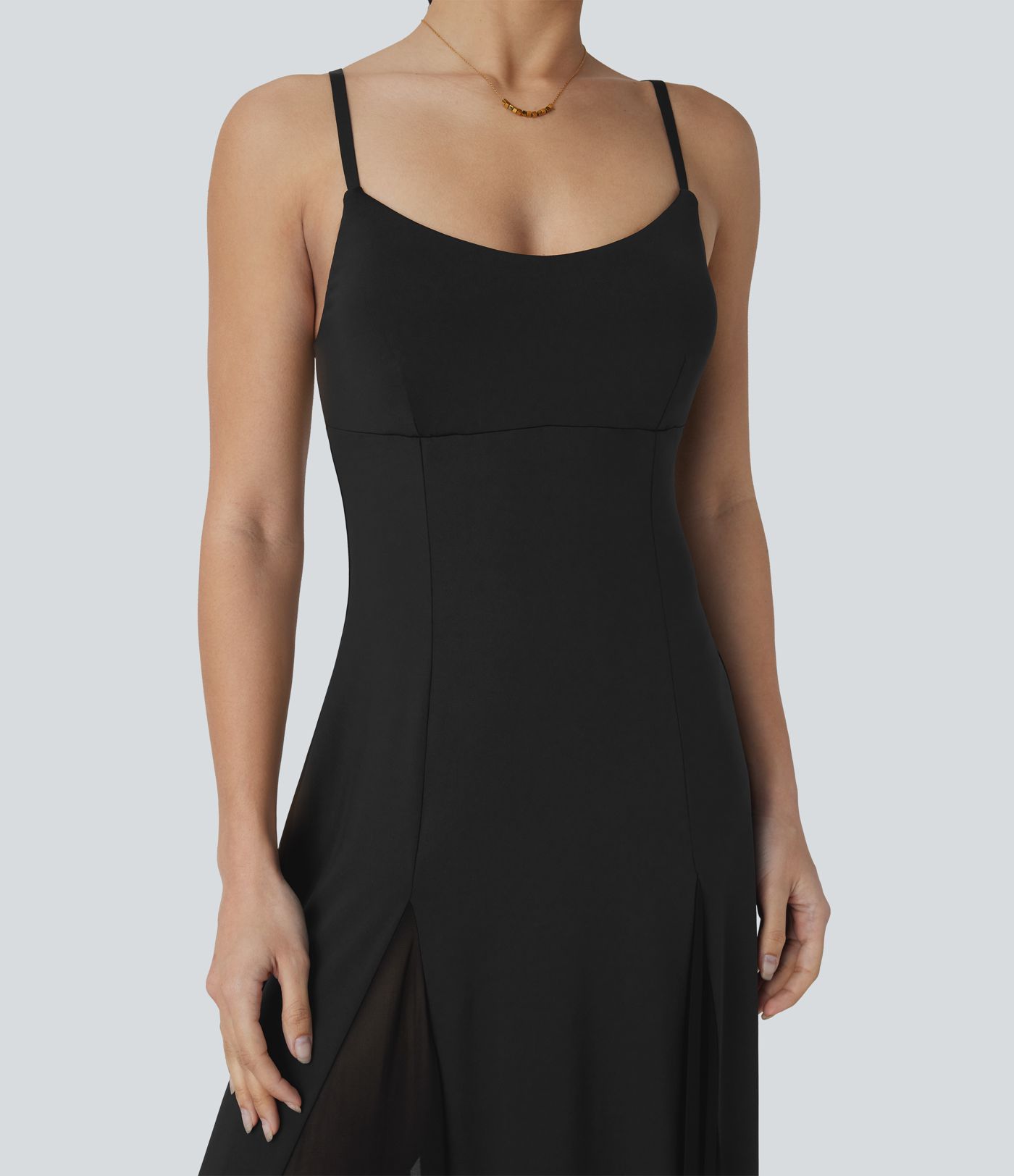 Robe longue fluide à bretelles ajustables avec maille contrastée pour demoiselle d'honneur et invitée de mariage