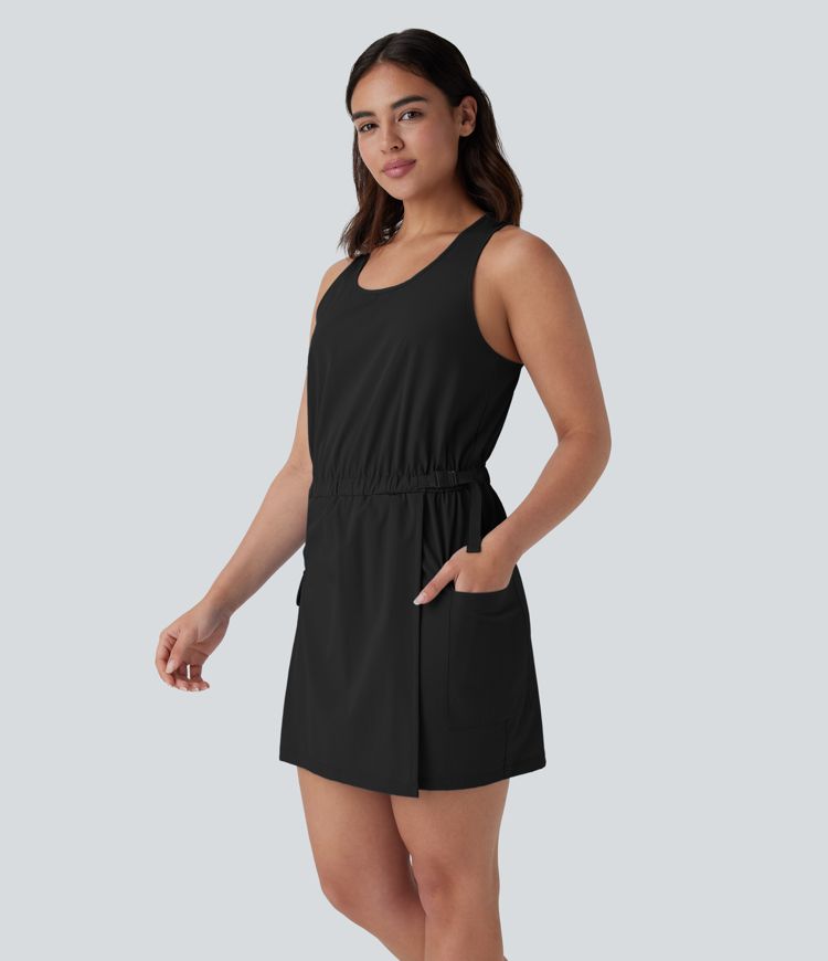 Racerback Adjustable Buckle Pocket Mini Hiking Cargo Dress