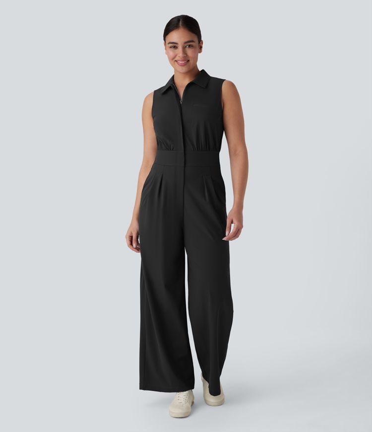 Sleeveless Zipper Pockets Work Jumpsuit