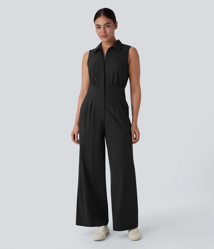 Sleeveless Zipper Pockets Work Jumpsuit