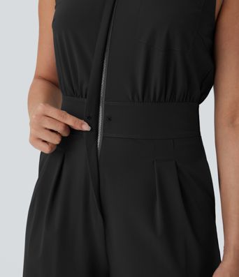 Sleeveless Zipper Pockets Work Jumpsuit