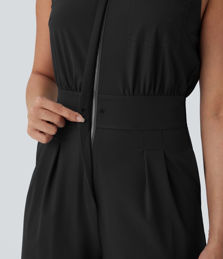 Sleeveless Zipper Pockets Work Jumpsuit
