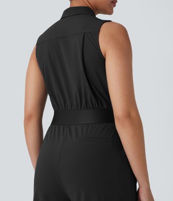 Sleeveless Zipper Pockets Work Jumpsuit